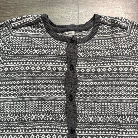 L.L. Bean Women's Knit Cashmere Cardigan - Grey/White - Picture 2 of 5